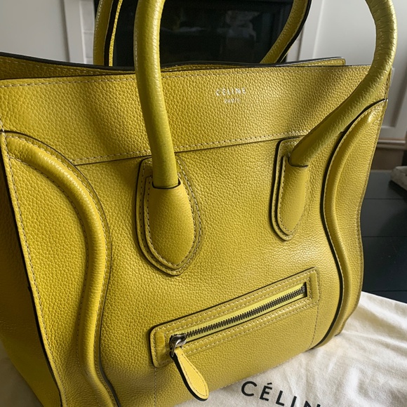 Celine Yellow Pebbled Leather Mini Luggage Tote Bag - Picture 1 of 14